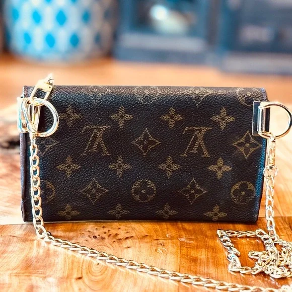 Louis Vuitton monogram vintage international brown wallet converted Crossbody